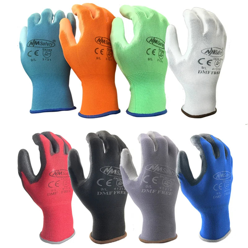 Guantes de trabajo de nitrilo con revestimiento de Palma de PU, protectores de seguridad profesionales, 24 unidades/12 pares