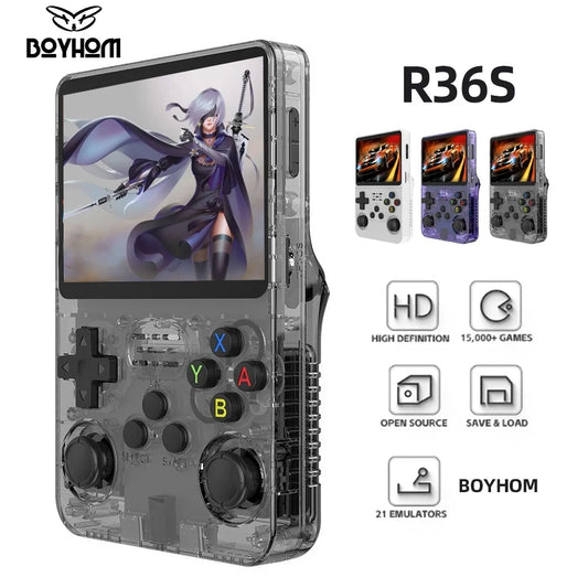 BOYHOM-consola de videojuegos portátil Retro R36S, sistema Linux, pantalla IPS de 3,5 pulgadas, R35s Pro, reproductor de vídeo portátil de bolsillo, 64GB de juegos