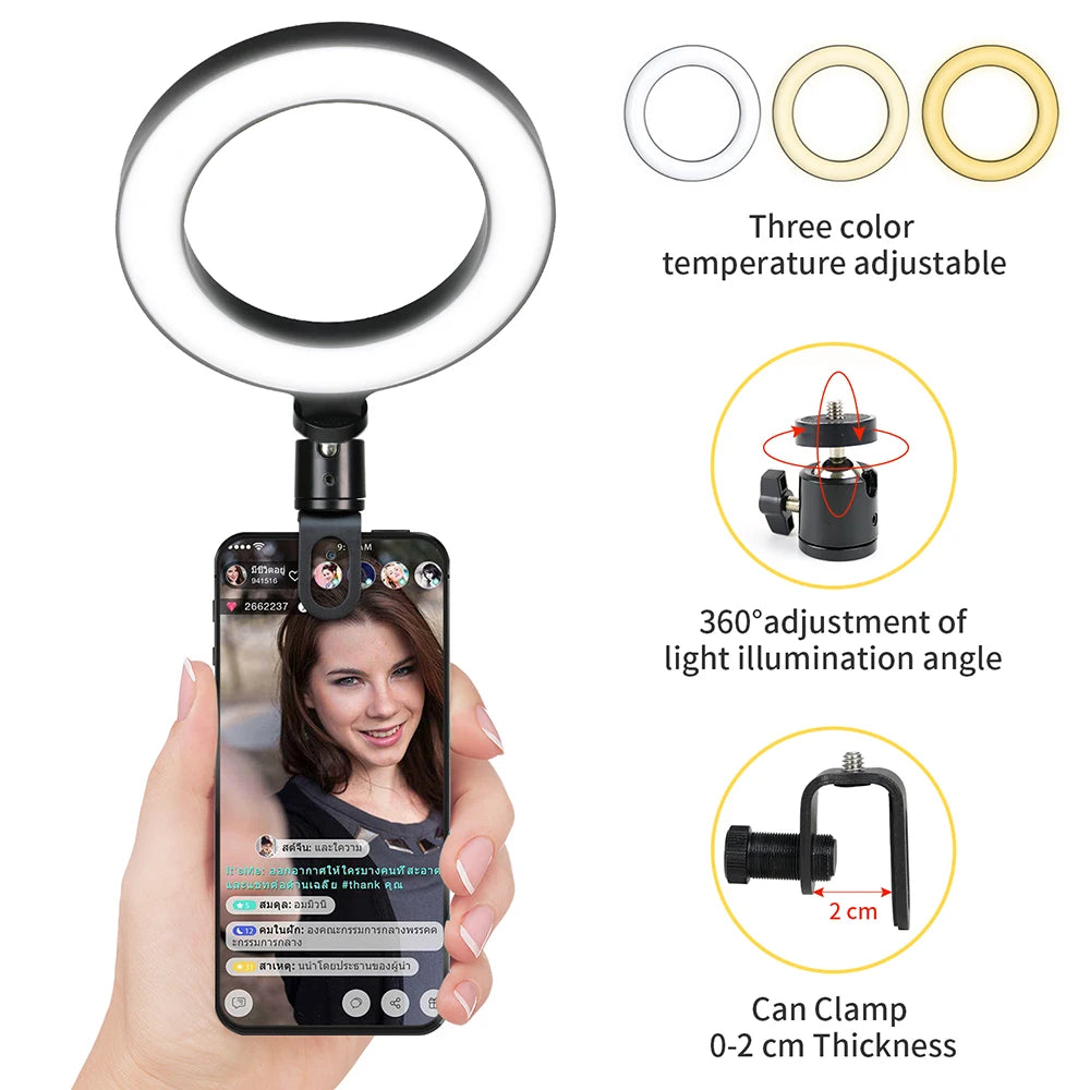 Anillo de luz LED de 16CM, iluminación con Clip para ordenador portátil, para videoconferencia, Zoom, Webcam