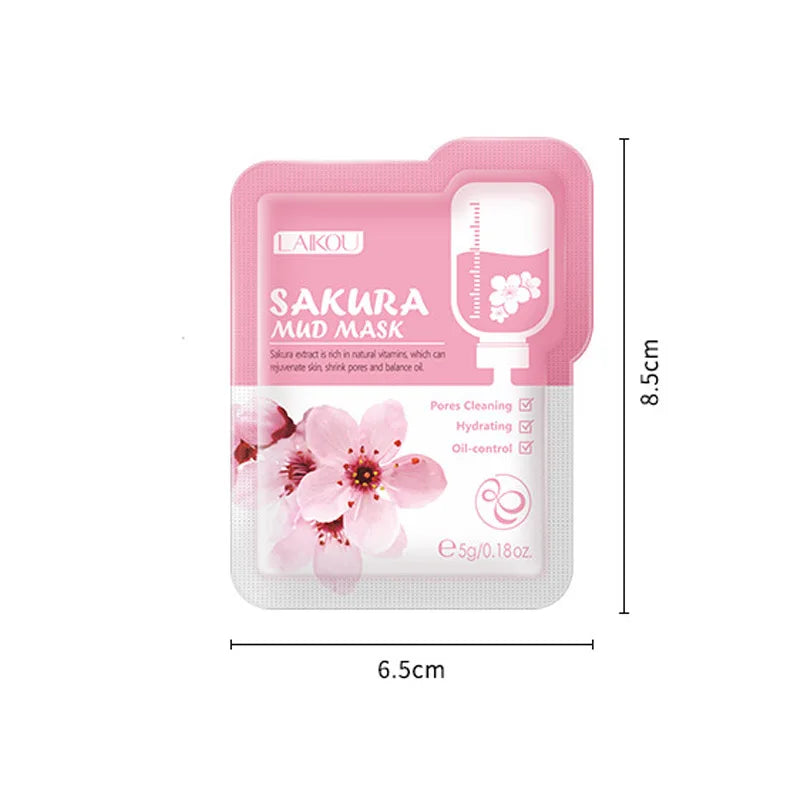 LAIKOU 7 uds Japón Sakura mascarilla facial de barro blanqueador de limpieza hidratante.