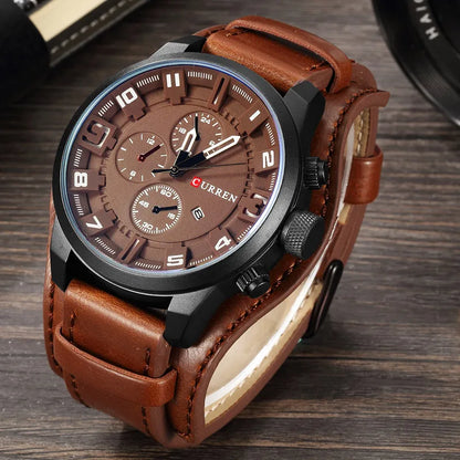 CURREN-reloj con correa de cuero para hombre, cronógrafo de cuarzo