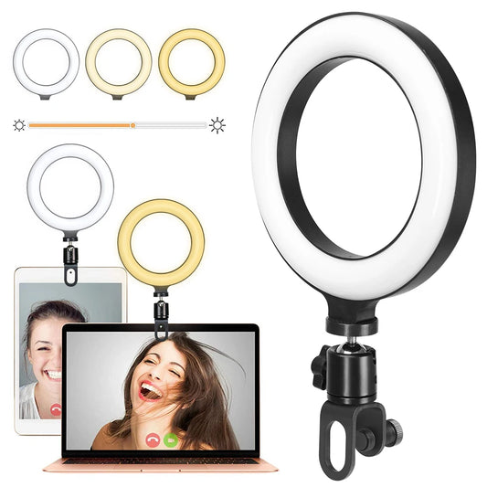 Anillo de luz LED de 16CM, iluminación con Clip para ordenador portátil, para videoconferencia, Zoom, Webcam