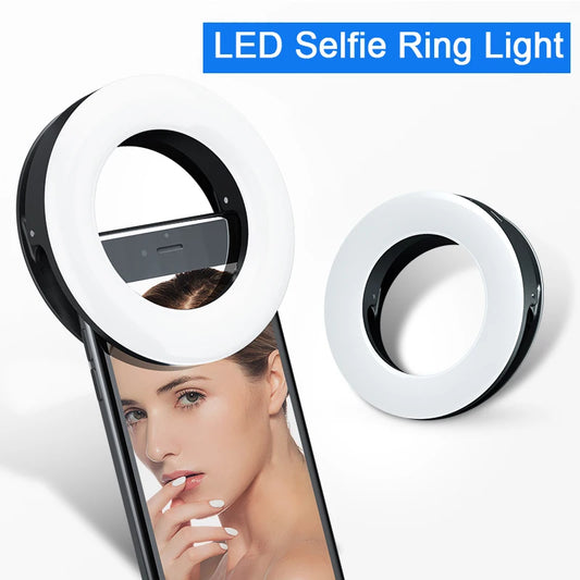 Anillo de luz LED portátil para selfi, Flash para teléfono móvil, portátil, luz de relleno para Youtube, VK, vídeo, lámpara de anillo de Clip recargable por USB