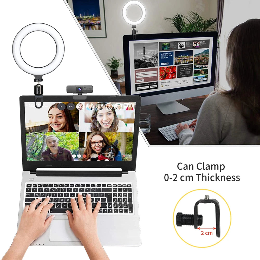 Anillo de luz LED de 16CM, iluminación con Clip para ordenador portátil, para videoconferencia, Zoom, Webcam