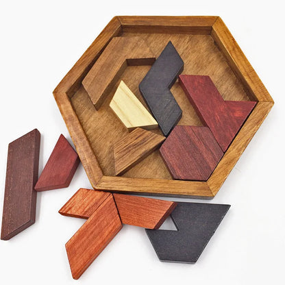 Rompecabezas Hexagonal de madera para niños y adultos, juguetes educativos