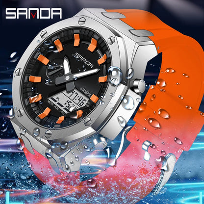 SANDA-reloj electrónico multifunción para hombre, cronógrafo Digital luminoso con alarma, resistente al agua, ideal para deportes al aire libre