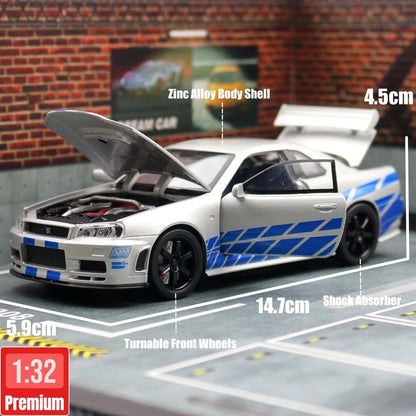 Modelo de coche de juguete Nissan Skyline GTR R34 JDM