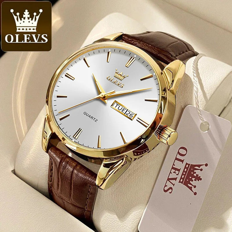 OLEVS-reloj de cuarzo clásico para hombre, cronógrafo con correa de cuero