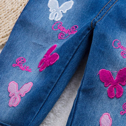 Mezclilla para bebé y niña, pantalones con bordado de mariposa, mono infantil, ropa de 0 a 4 años