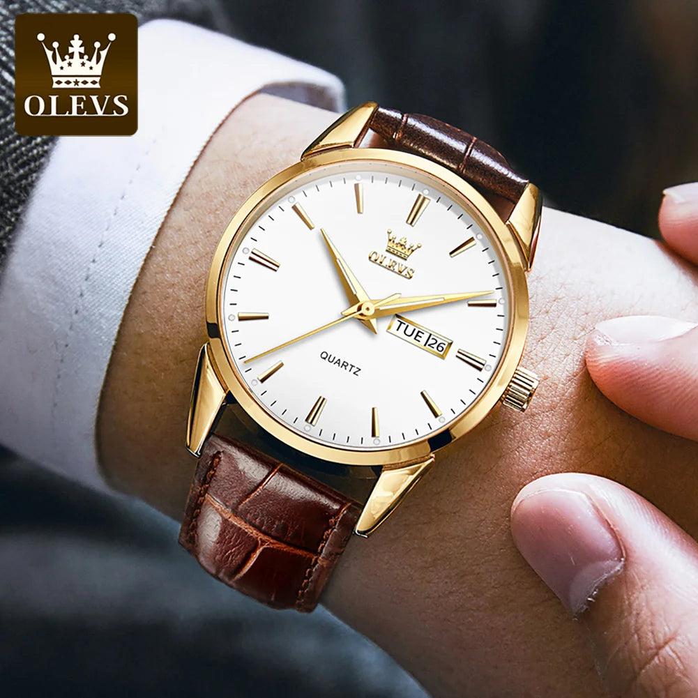 OLEVS-reloj de cuarzo clásico para hombre, cronógrafo con correa de cuero