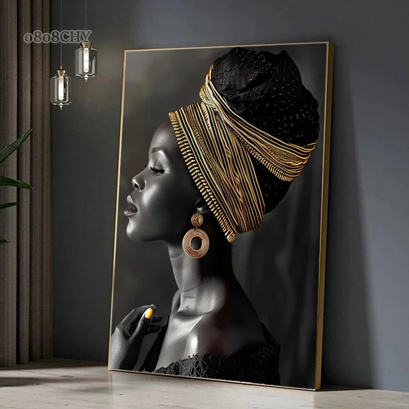 Carteles impresos en lienzo de flores de mujer africana, arte de pared HD, pintura en lienzo