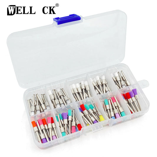 WELL CK 100 piezas-cepillo de profiláctico para materiales dentales, cepillos de nailon de color blanco, pulidor de Odontología con vástago RA de 2,35mm