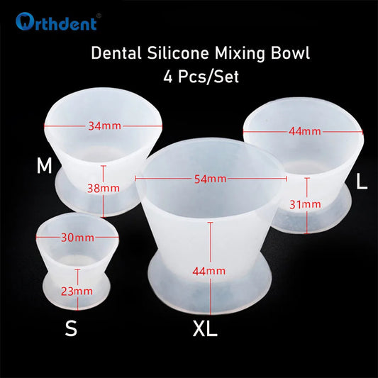 Taza de goma de silicona Dental, cuencos de mezcla autosolidificantes flexibles, herramienta de laboratorio de odontología desinfectante de alta temperatura, 4 piezas por juego