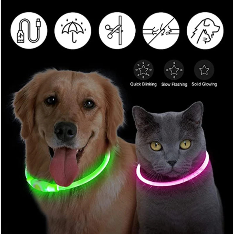 Collar luminoso recargable por USB para perros pequeños y grandes, Collar de seguridad para mascotas con luz nocturna y Led brillante ajustable