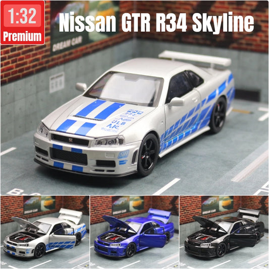 Modelo de coche de juguete Nissan Skyline GTR R34 JDM