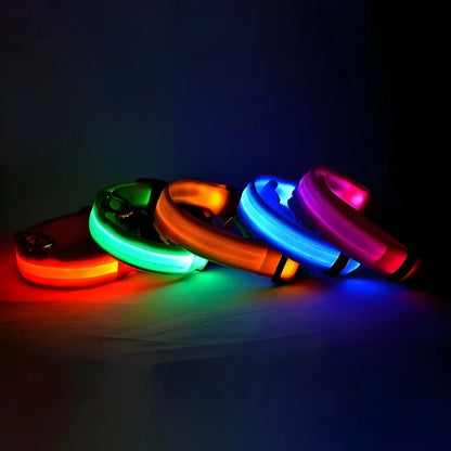 Collar de nailon con luz LED para perro, correa de seguridad nocturna intermitente que brilla en la oscuridad, accesorios fluorescentes luminosos para mascotas