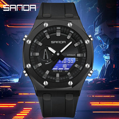 SANDA-reloj electrónico multifunción para hombre, cronógrafo Digital luminoso con alarma, resistente al agua, ideal para deportes al aire libre