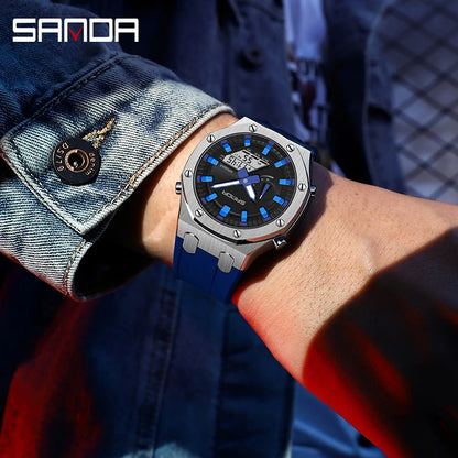 SANDA-reloj electrónico multifunción para hombre, cronógrafo Digital luminoso con alarma, resistente al agua, ideal para deportes al aire libre