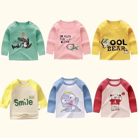 Camiseta con estampado de dibujos animados para niños y niñas, ropa de manga larga para bebés, sudadera de algodón para Otoño e Invierno