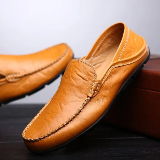 Mocasines de cuero para hombre, zapatos informales, transpirables, cómodos, planos para conducir