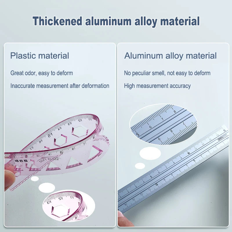 Deli-Regla de Metal para dibujar en la escuela, regla triangular de medición para niños