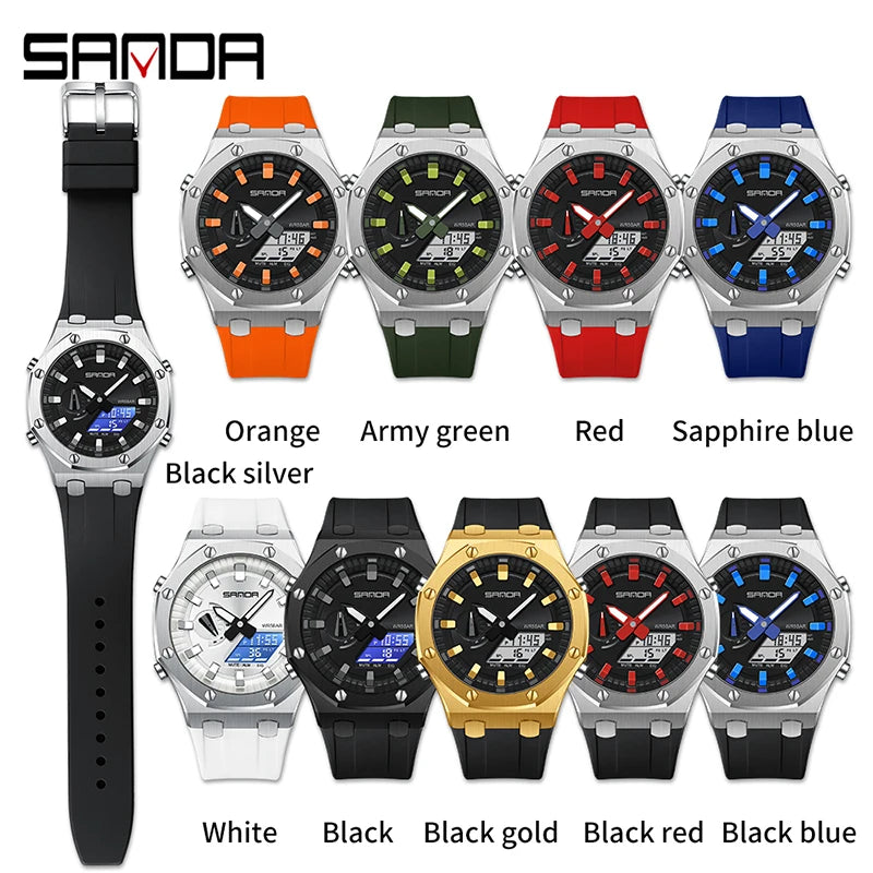 SANDA-reloj electrónico multifunción para hombre, cronógrafo Digital luminoso con alarma, resistente al agua, ideal para deportes al aire libre