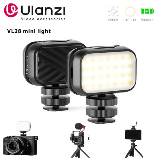 Ulanzi-miniluz LED para vídeo VL28, 5500K, luz recargable para cámara GoPro 10, 9, 8, iPhone 13, 12 Pro Max, 11, X, Xs