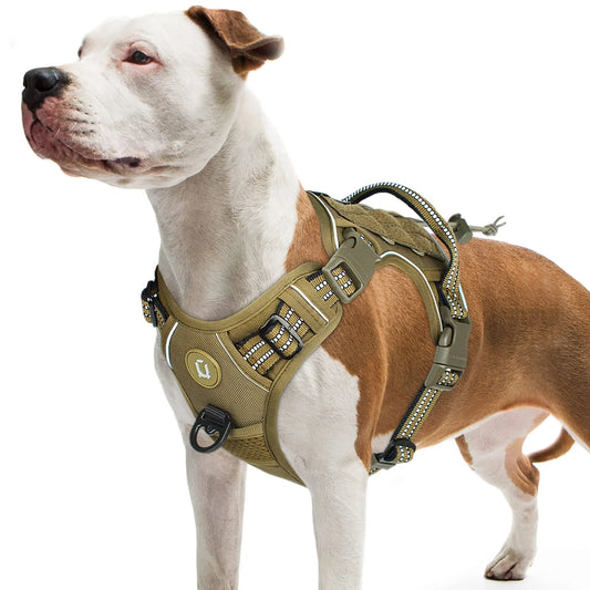 Arnés táctico sin tirones para perro, chaleco MOLLE ajustable y transpirable, reflectante militar para perros medianos y grandes