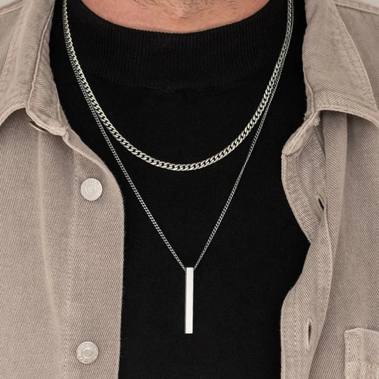 Vnox-collares de barra Vertical 3D para hombre, colgante geométrico de acero inoxidable