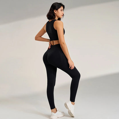 Conjunto de ropa de Yoga para mujer, mallas de cintura alta y Top de dos piezas.