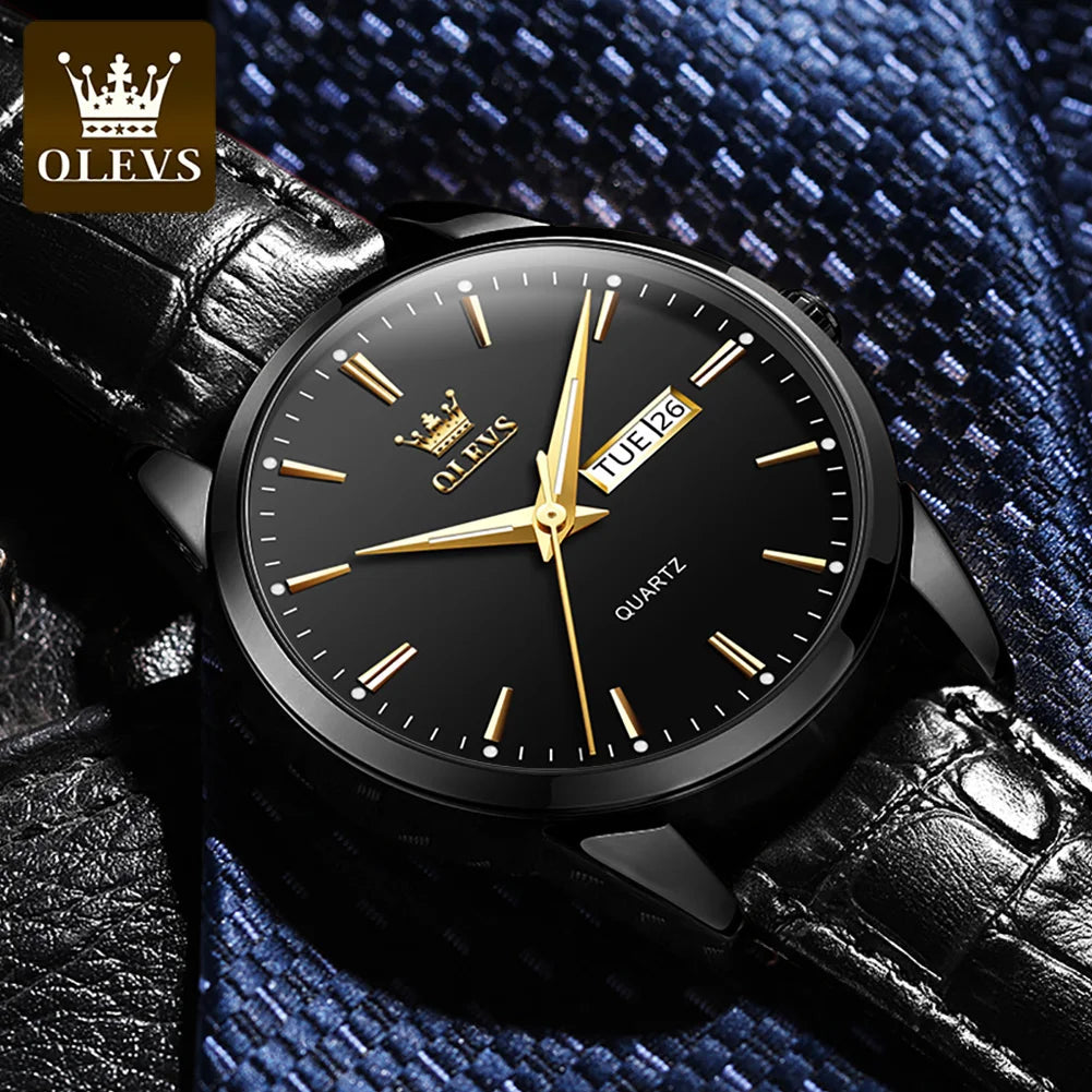 OLEVS-reloj de cuarzo clásico para hombre, cronógrafo con correa de cuero