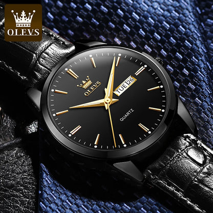 OLEVS-reloj de cuarzo clásico para hombre, cronógrafo con correa de cuero