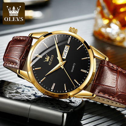 OLEVS-reloj de cuarzo clásico para hombre, cronógrafo con correa de cuero