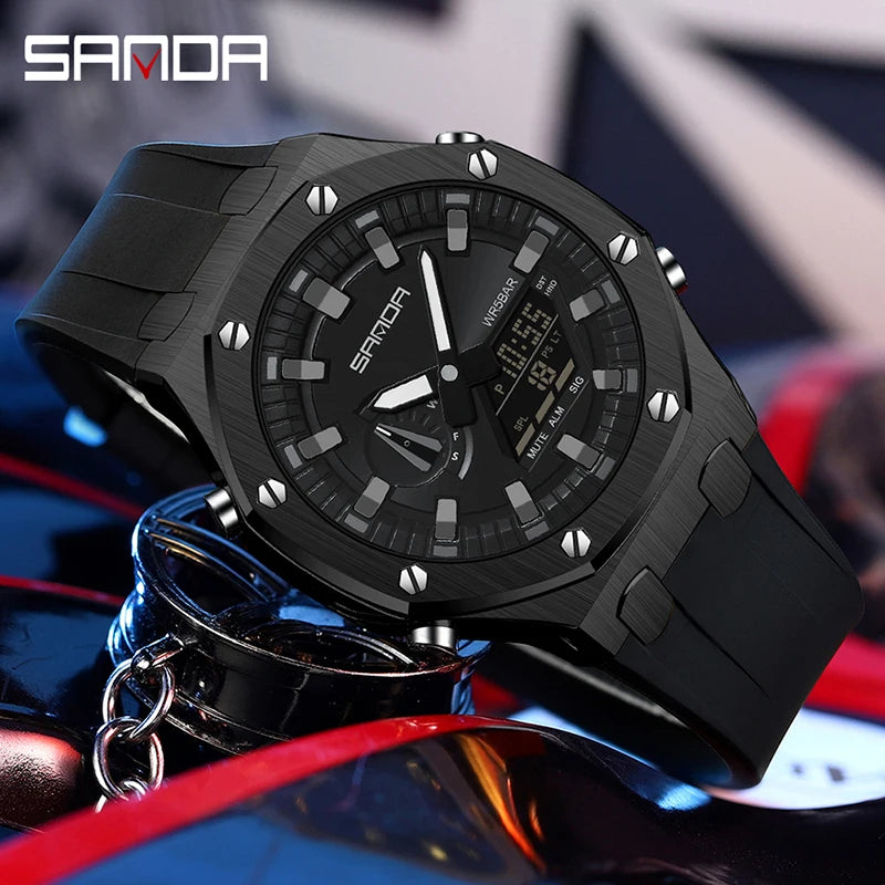 SANDA-reloj electrónico multifunción para hombre, cronógrafo Digital luminoso con alarma, resistente al agua, ideal para deportes al aire libre