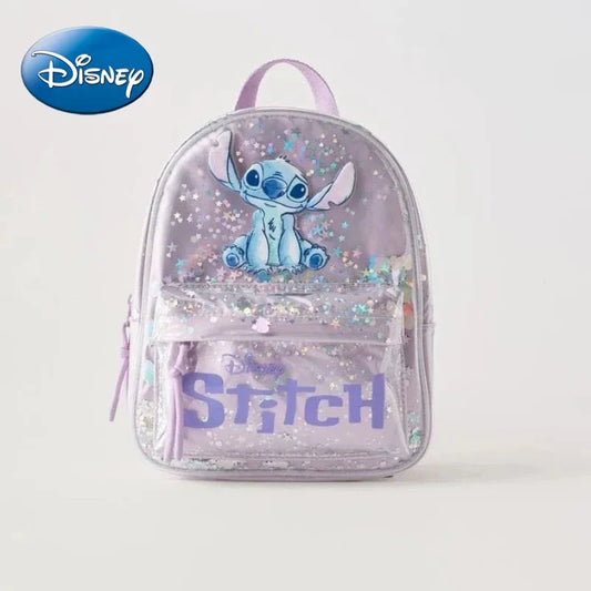 Disney-mochila escolar de dibujos animados para niños y niñas, bolso con lentejuelas cosido.