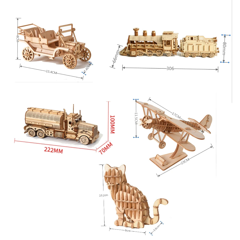 Modelo de tren de vapor de madera 3d para niños, rompecabezas de bloques de construcción