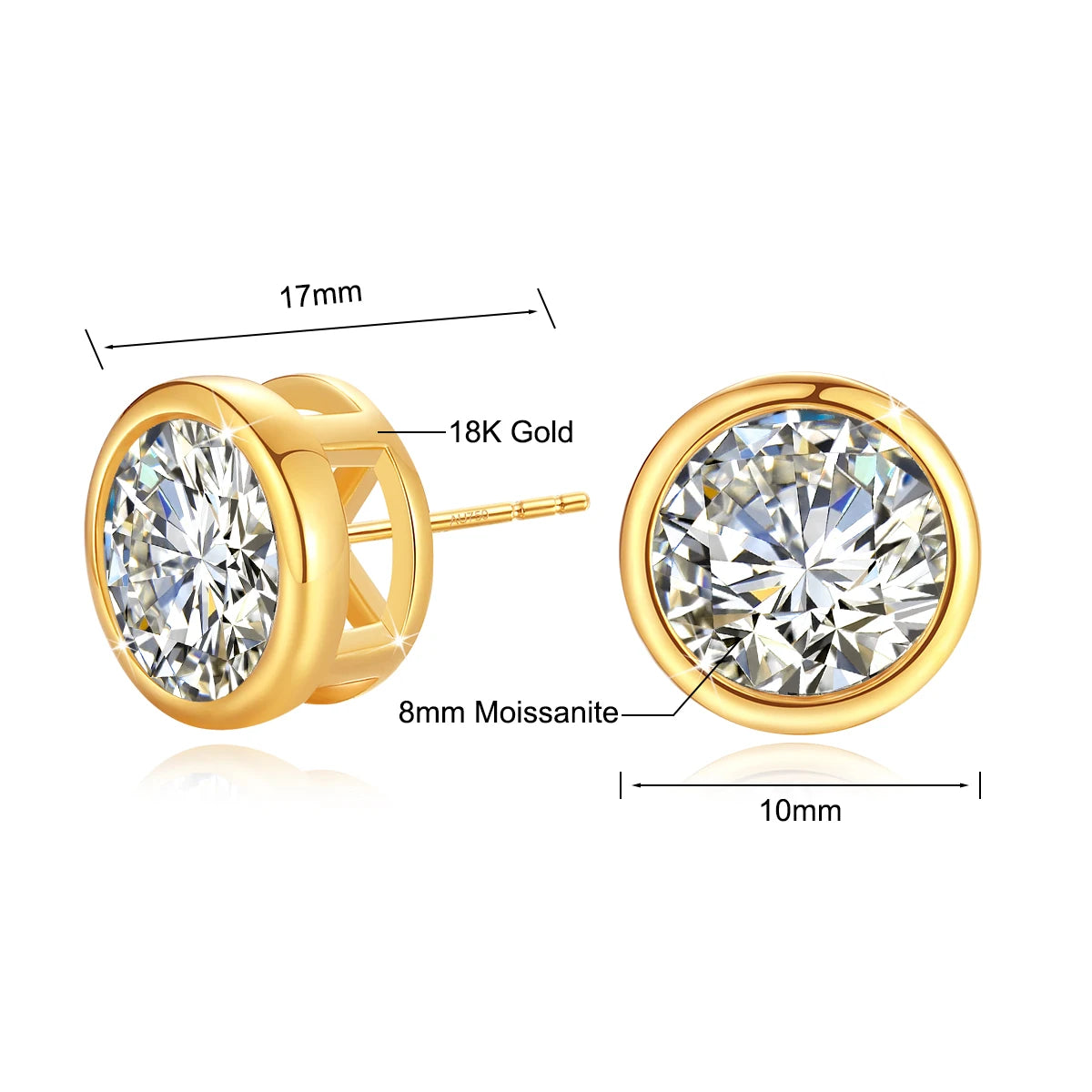 Pendientes de oro auténtico de 18k para mujer, aretes elegantes de diamantes de moissanita de 1Ct.