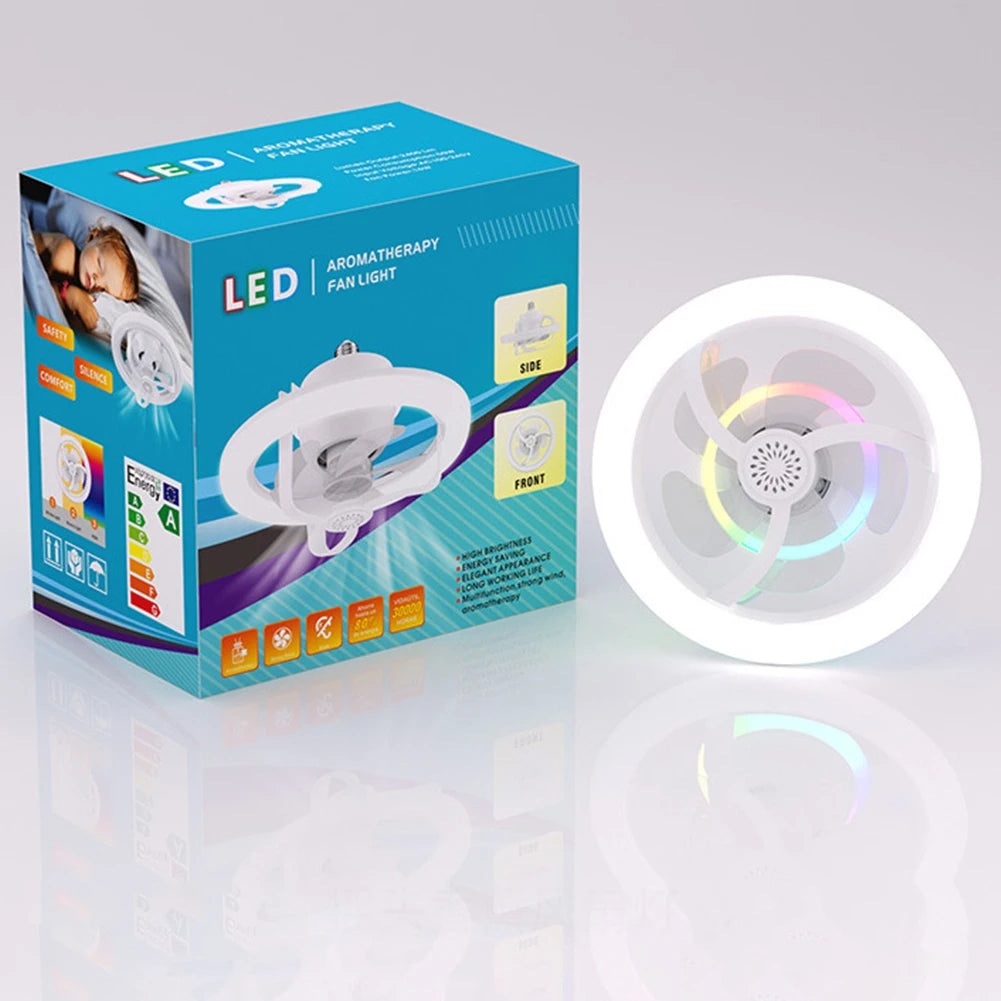 Ventilador de techo inteligente con Control remoto, luz LED RGB E27, Aroma incorporado, giratorio de 360 grados