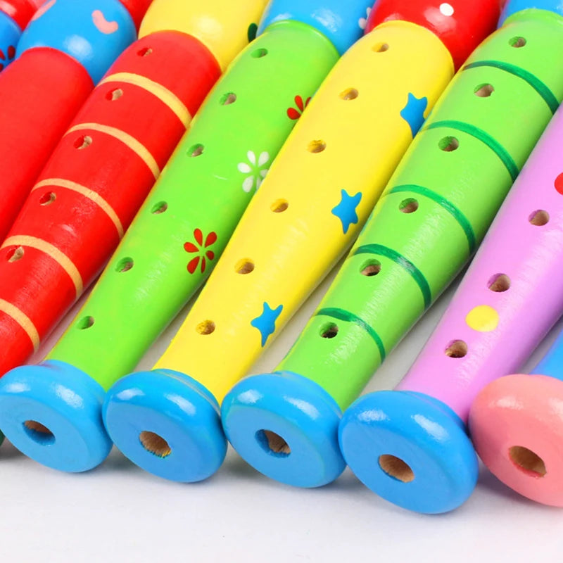 Flauta de madera colorida para niños, instrumento Musical, trompeta