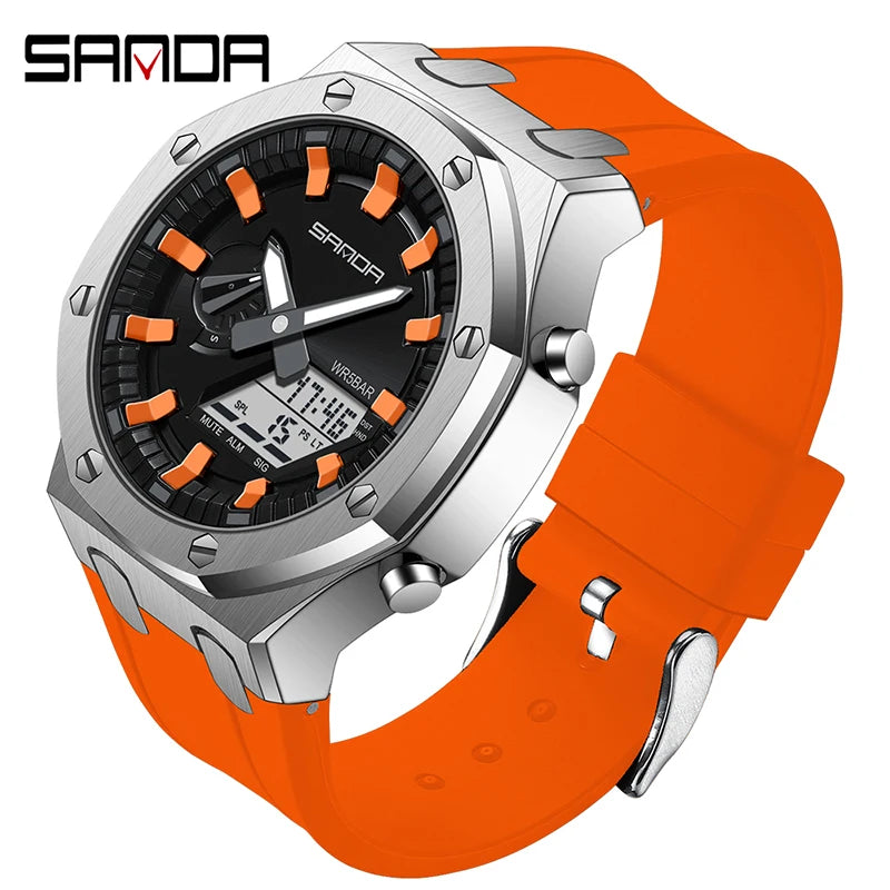 SANDA-reloj electrónico multifunción para hombre, cronógrafo Digital luminoso con alarma, resistente al agua, ideal para deportes al aire libre